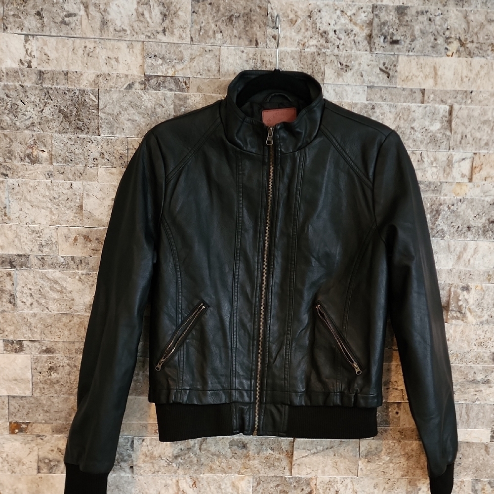 Beverly Hill Polo Club Black Faux Leather Jacket Full Zip